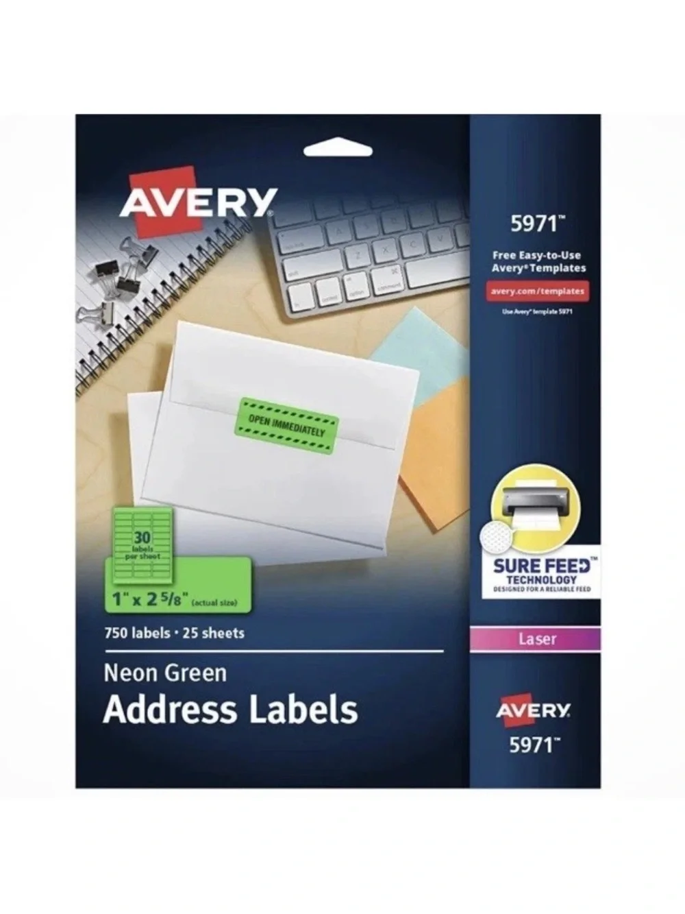 Avery Neon Address Labels for Laser Printers, 1 x 2 5/8